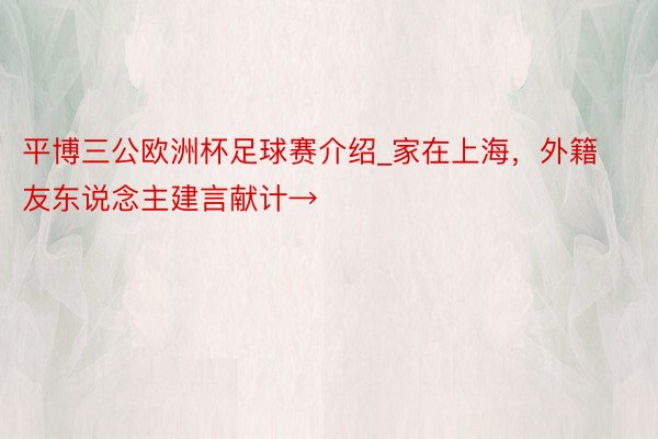 平博三公欧洲杯足球赛介绍_家在上海，外籍友东说念主建言献计→