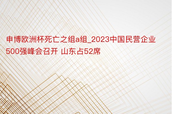 申博欧洲杯死亡之组a组_2023中国民营企业500强峰会召开 山东占52席