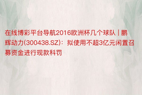 在线博彩平台导航2016欧洲杯几个球队 | 鹏辉动力(300